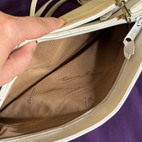Vintage 80s Etienne Aigner Leather Crossbody Handbag White Gold Removable Strap - Picture 7 of 8